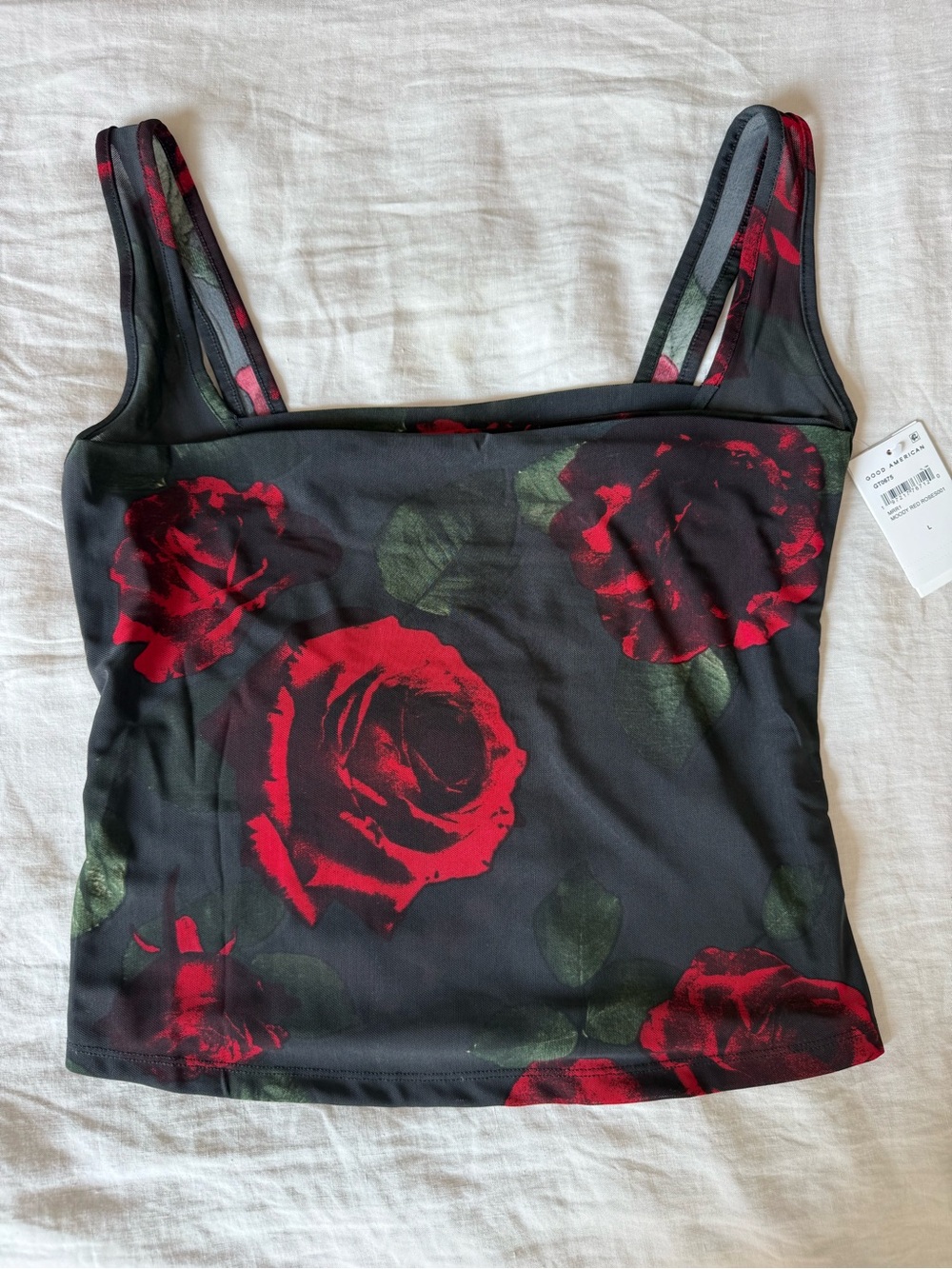 Good American Mesh Bustier in Moody Red Roses